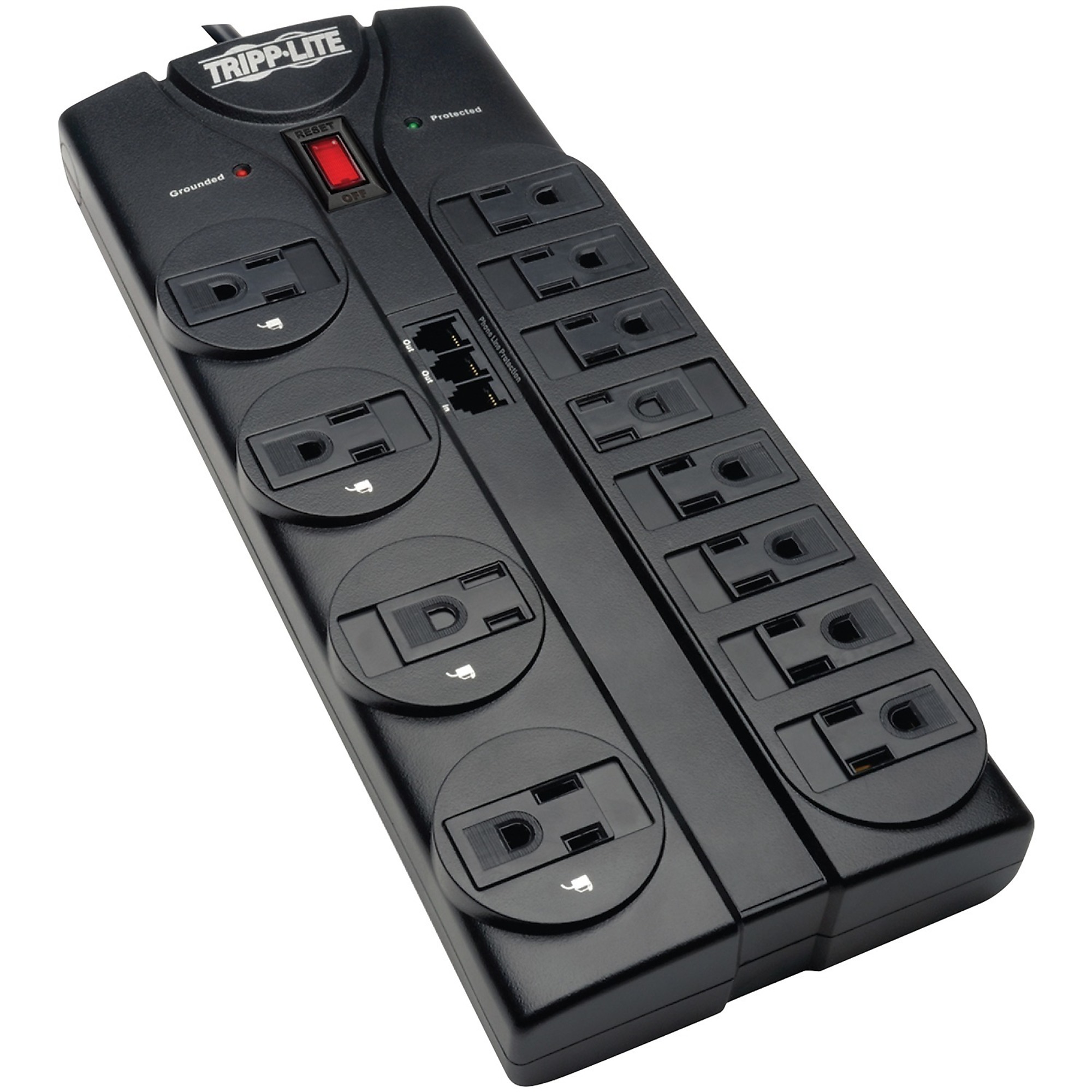Tripp Lite Protect It!®, 12-Outlet Power Strip Surge Protector, Cord Length 8 ft, Cable Gauge 14 Amps 15 Model# TLP1208TEL